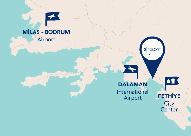 D Resort Gocek transfer and transport service map