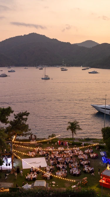 Wedding and celebration setup at D Resort Gocek with sea-view balayi mood
